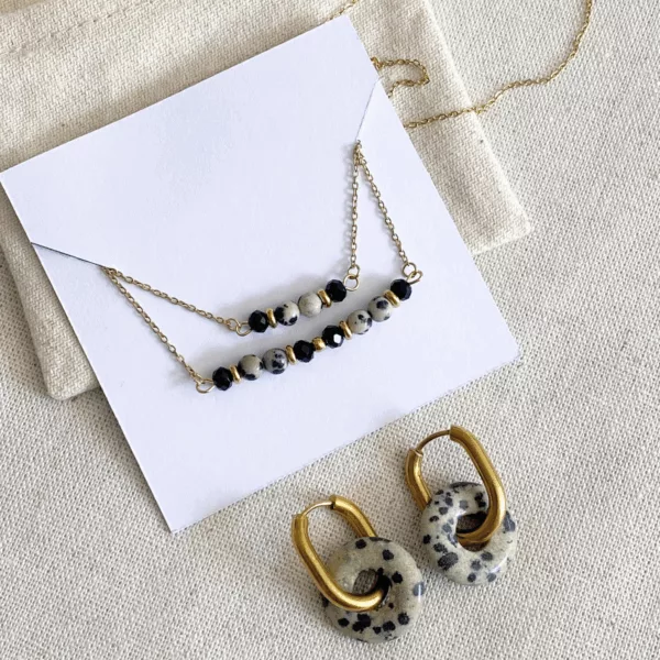 Collier jaspe dalmatien noir – Image 4