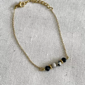 Bracelet jaspe dalmatien noir