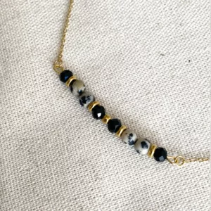 Collier jaspe dalmatien noir